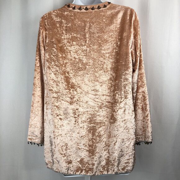 Soft Surroundings Moroccan Beaded Tunic Top Crushed Velvet Blush Pink Petite Med - Picture 3 of 13